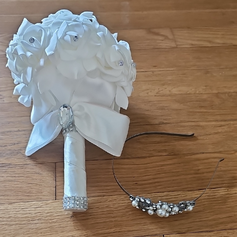 Sparkly Wedding Bouquet and Rhinestone Headband